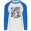 Dark Magic Black Voodoo Magic Mushrooms Mens L/S Baseball T-Shirt White/Royal Blue
