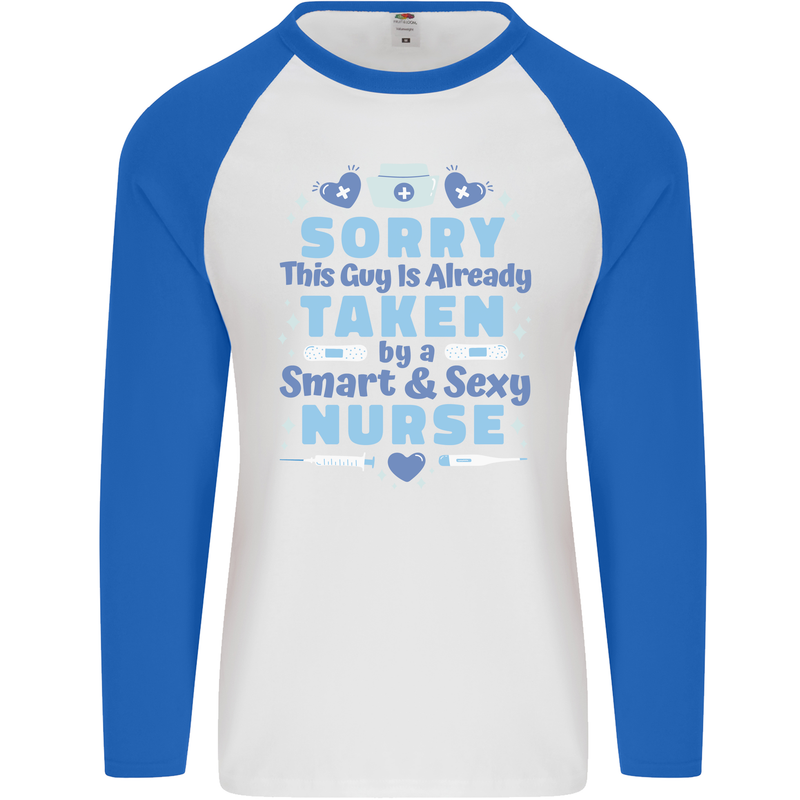 Taken By a Smart Nurse Funny Valentines Day Mens L/S Baseball T-Shirt White/Royal Blue