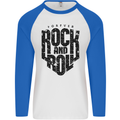 Forever Rock and Roll Music Mens L/S Baseball T-Shirt White/Royal Blue