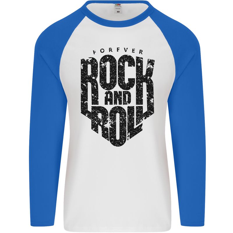 Forever Rock and Roll Music Mens L/S Baseball T-Shirt White/Royal Blue