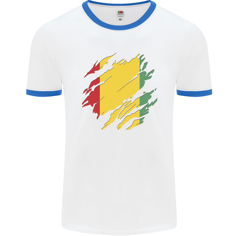 Torn Guinea Flag Guinean Day Football Mens Ringer T-Shirt White/Royal Blue