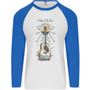 Guitar Beach Acoustic Holiday Surfing Music Mens L/S Baseball T-Shirt White/Royal Blue