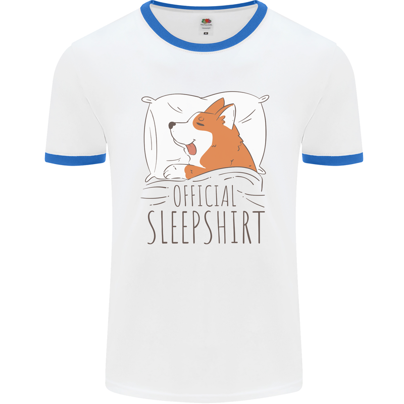 Corgi Sleeping Dog Mens Ringer T-Shirt White/Royal Blue