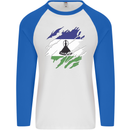 Torn Lesotho Flag Basotho Day Football Mens L/S Baseball T-Shirt White/Royal Blue