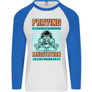 Praying and Meditation Space Universe Yoga Mens L/S Baseball T-Shirt White/Royal Blue