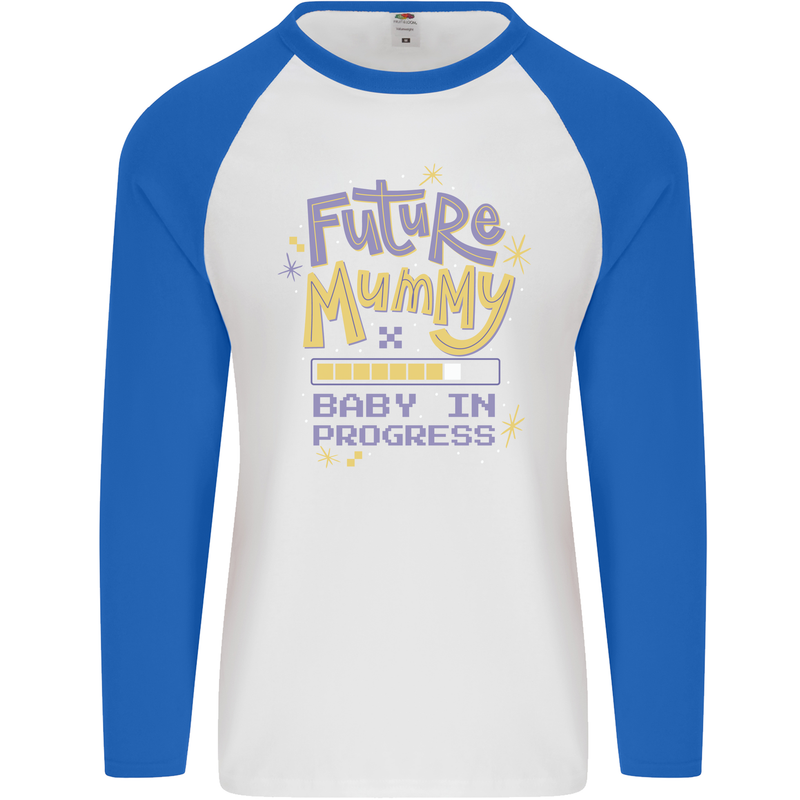 Future Mummy New Baby in Progress Pregnancy Mens L/S Baseball T-Shirt White/Royal Blue