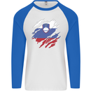 Torn Slovenia Flag Slovenian Day Football Mens L/S Baseball T-Shirt White/Royal Blue