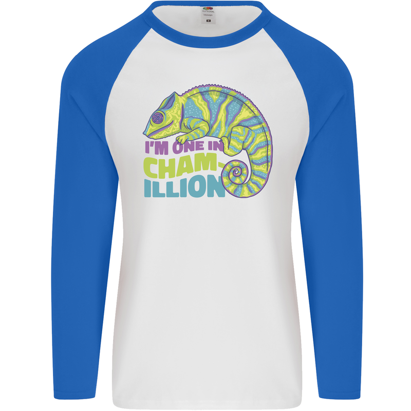 Im One in a Chamillion Funny Chameleon Mens L/S Baseball T-Shirt White/Royal Blue