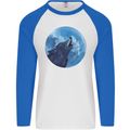 A Howling Wolf Full Moon Werewolves Mens L/S Baseball T-Shirt White/Royal Blue