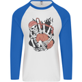 Bagpipes Skeleton Mens L/S Baseball T-Shirt White/Royal Blue