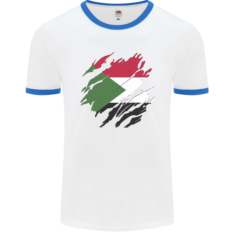 Torn Sudan Flag Sudanese Day Football Mens Ringer T-Shirt White/Royal Blue