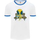 An Alien Eating Magic Mushrooms LSD Mens Ringer T-Shirt White/Royal Blue