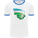 Curled Uzbekistan Flag Ukbek Day Football Mens Ringer T-Shirt White/Royal Blue