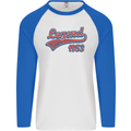 Legend Since 70th Birthday 1953 Mens L/S Baseball T-Shirt White/Royal Blue