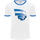 Curled Salvador Flag Salvadoran Day Football Mens Ringer T-Shirt White/Royal Blue
