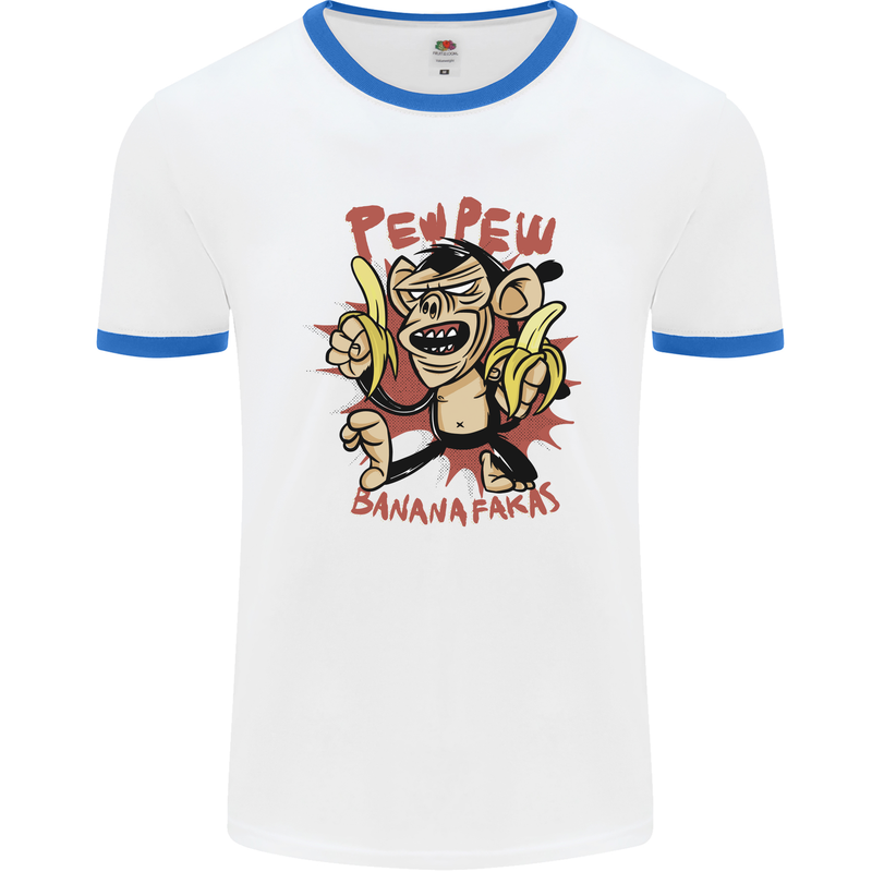 Pew Pew Bananafakas Bananas Monkey Mens Ringer T-Shirt White/Royal Blue