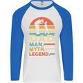 Dad Man Myth Legend Funny Fathers Day Mens L/S Baseball T-Shirt White/Royal Blue