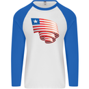 Curled Liberia Flag Liberian Day Football Mens L/S Baseball T-Shirt White/Royal Blue