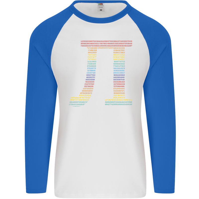 Rainbow Pie Day Maths Mathematics LGBT Mens L/S Baseball T-Shirt White/Royal Blue