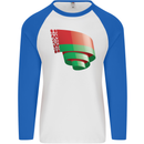 Curled Belarus Flag Belarusian Day Football Mens L/S Baseball T-Shirt White/Royal Blue