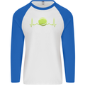 Tennis Player ECG Pulse Mens L/S Baseball T-Shirt White/Royal Blue