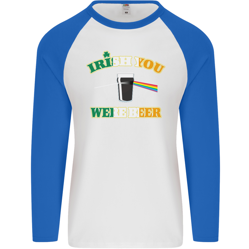 Irish You Were Beer St. Patrick's Day Beer Mens L/S Baseball T-Shirt White/Royal Blue