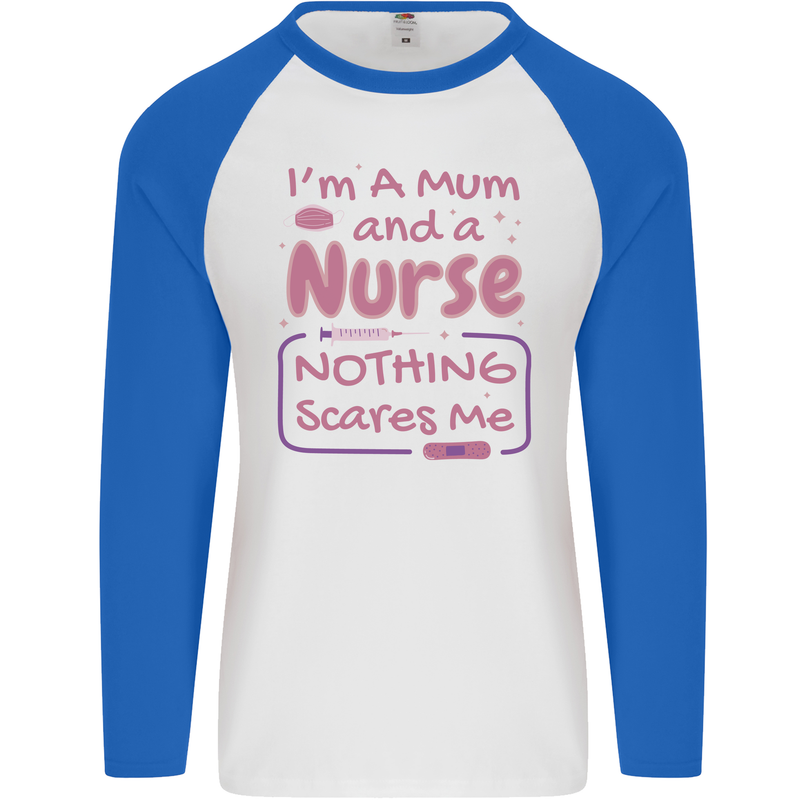 Mum and a Nurse Funny Mothers Day Gift Mens L/S Baseball T-Shirt White/Royal Blue