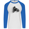 Abstract Motocross Rider Dirt Bike Mens L/S Baseball T-Shirt White/Royal Blue