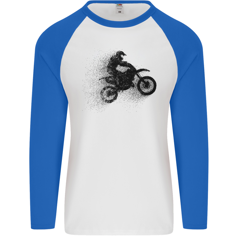 Abstract Motocross Rider Dirt Bike Mens L/S Baseball T-Shirt White/Royal Blue