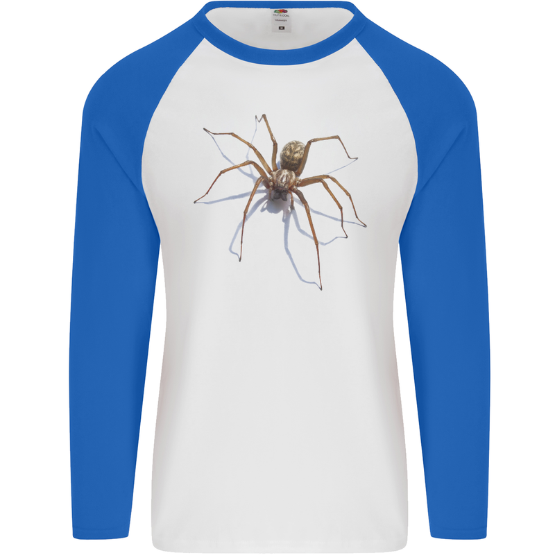 Gruesome Spider Halloween 3D Effect Mens L/S Baseball T-Shirt White/Royal Blue