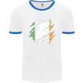 Torn Ireland Flag Irish St Patricks Day Football Mens Ringer T-Shirt White/Royal Blue