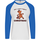 Gingerbread Man Unicorn Christmas Mens L/S Baseball T-Shirt White/Royal Blue