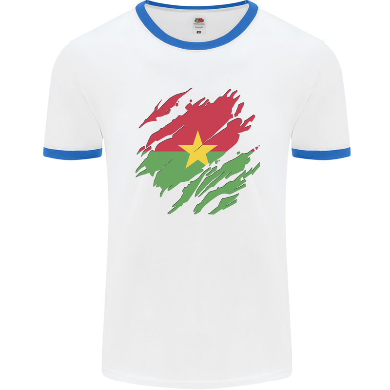 Torn Burkina Faso Flag Day Football Mens Ringer T-Shirt White/Royal Blue