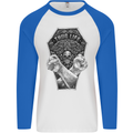 Thug Life Skulls Mens L/S Baseball T-Shirt White/Royal Blue