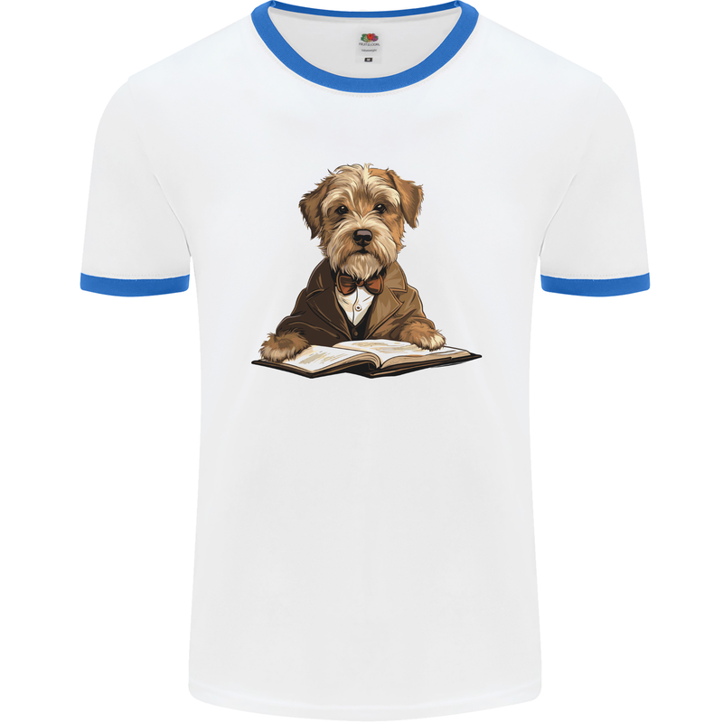 A Dog Reading a Book Mens Ringer T-Shirt White/Royal Blue