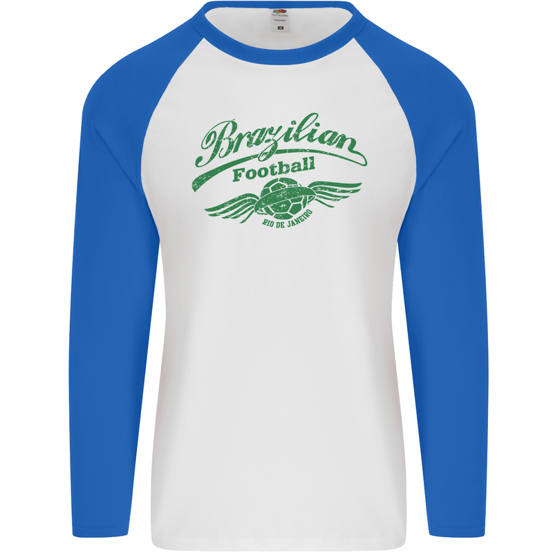 Brazilian Football Team Brazil Mens L/S Baseball T-Shirt White/Royal Blue