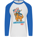 Amerisaurus T-Rex Dabbing Uncle Sam USA Mens L/S Baseball T-Shirt White/Royal Blue