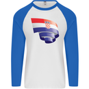 Curled Croatia Flag Croatian Day Football Mens L/S Baseball T-Shirt White/Royal Blue