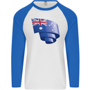 Curled Australia Flag Australian Day Football Mens L/S Baseball T-Shirt White/Royal Blue