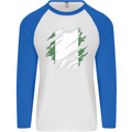 Torn Nigeria Flag Nigerian Day Football Mens L/S Baseball T-Shirt White/Royal Blue