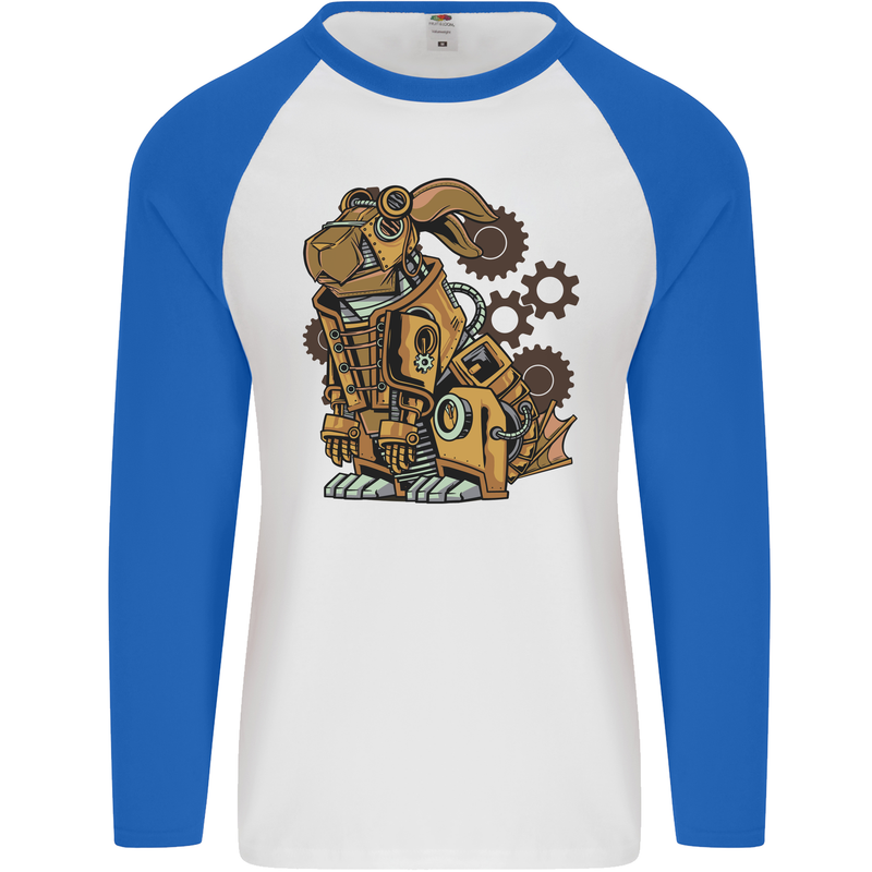 Steampunk Rabbit Mens L/S Baseball T-Shirt White/Royal Blue