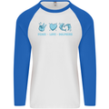 Peace Love Dolphins Mens L/S Baseball T-Shirt White/Royal Blue