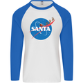 Santa Clause NASA Parody Funny Christmas Mens L/S Baseball T-Shirt White/Royal Blue