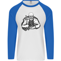 Viking Skull & Sword Thor Valhalla Mens L/S Baseball T-Shirt White/Royal Blue