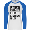 Levels of Wildness Leo Mens L/S Baseball T-Shirt White/Royal Blue