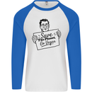 Save the Planet Go Vegan Global Warming Mens L/S Baseball T-Shirt White/Royal Blue