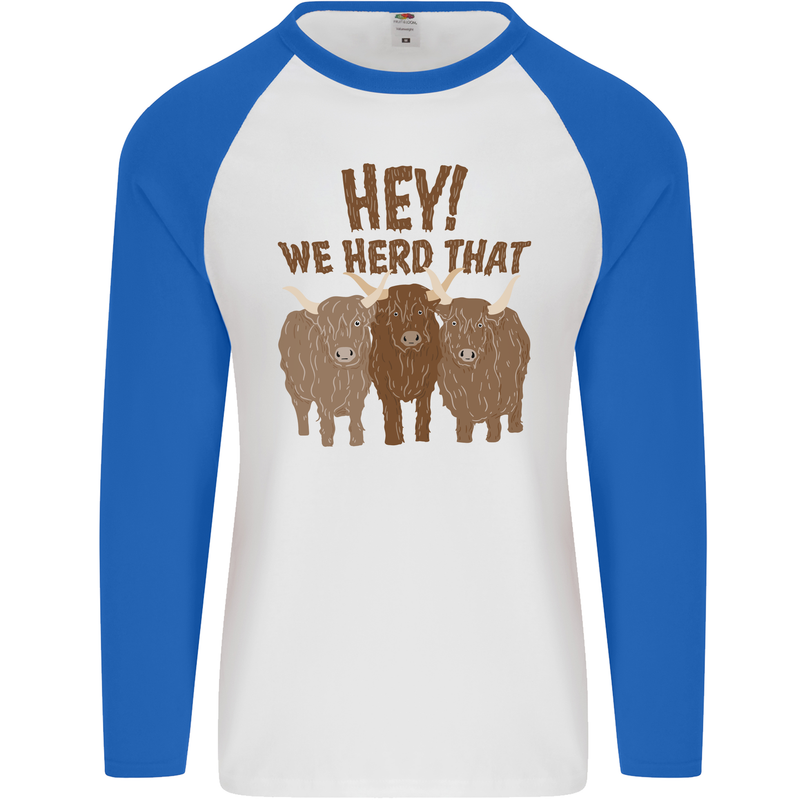 We Herd That Funny Cow Mens L/S Baseball T-Shirt White/Royal Blue