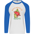 Psychedelic Roots Magic Mushrooms LSD Hippy Mens L/S Baseball T-Shirt White/Royal Blue