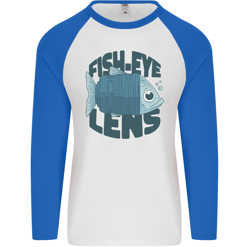 Fisheye Lens Funny Photography Photographer Mens L/S Baseball T-Shirt White/Royal Blue