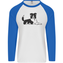 A Border Collie Dog Lying Down Mens L/S Baseball T-Shirt White/Royal Blue